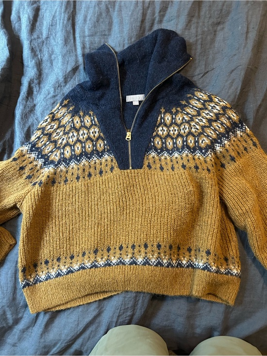 J. Crew Sweaters - J. Crew Half-Zip Fair Isle Sweater in Mustard and Navy